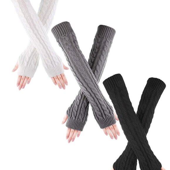 3 Pairs Women's Knit Arm Warmers Long Fingerless Gloves Wrist Warmer - Picture 4 of 7